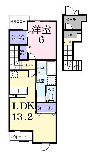 ソル・レヴェンテⅡA(1LDK/2階)の間取り写真