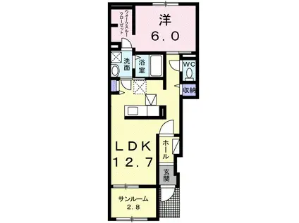 オーロラ要B(1LDK/1階)の間取り写真