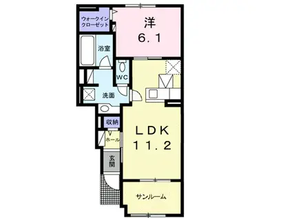 パーチェ Ⅱ(1LDK/1階)の間取り写真