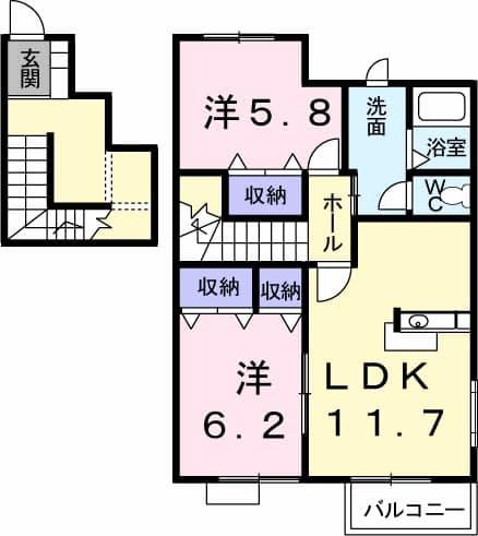 グリシーヌ・パレⅡ C棟(2LDK/2階)の間取り写真