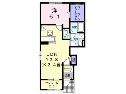 ロシェ・ジャルダン(1LDK/1階)の間取り写真