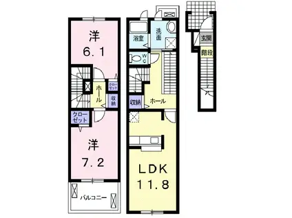 プレ・アビタシオン土浦Ⅱ(2LDK/2階)の間取り写真