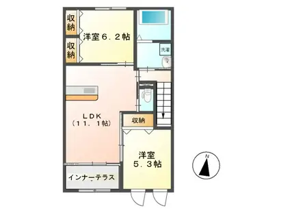 アンベリール(2LDK/2階)の間取り写真