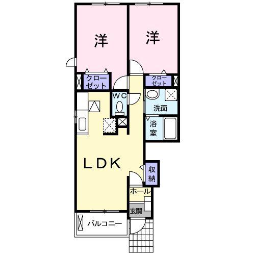 クリザンテーム Ⅱ(2LDK/1階)の間取り写真