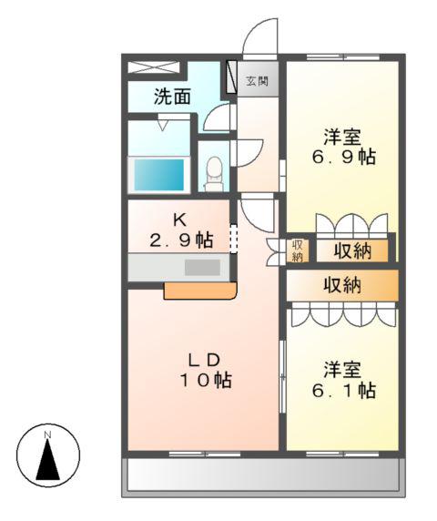 ビレッジコート(2LDK/4階)の間取り写真