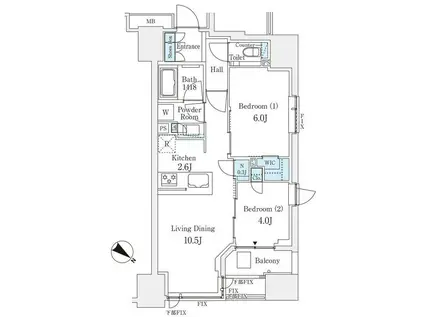 シティハウス東京八重洲通(2LDK/10階)の間取り写真