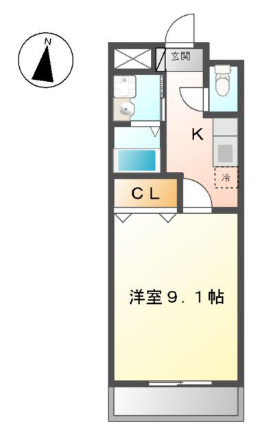 ヒルクレスト(1K/2階)の間取り写真