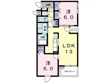 エムズアーク松城(2LDK/1階)の間取り写真