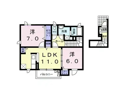 ジュネストヨハシ Ⅰ番館(2LDK/2階)の間取り写真