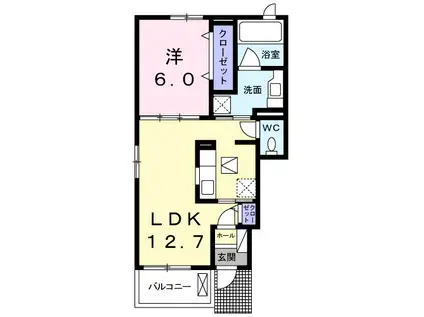 フォルシュ芦原 Ⅱ(1LDK/1階)の間取り写真