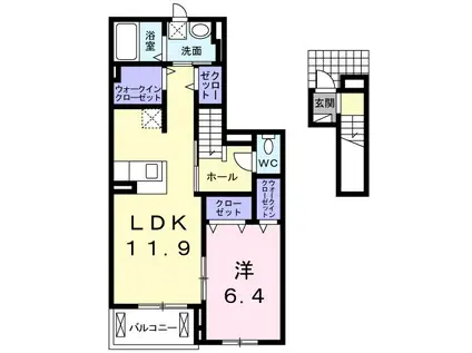 グランディアス.Ⅱ(1LDK/2階)の間取り写真