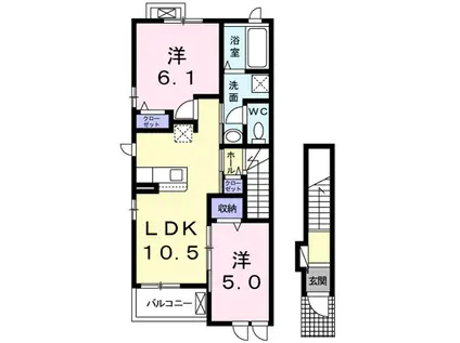 エスポワールK&L Ⅰ(2LDK/2階)の間取り写真