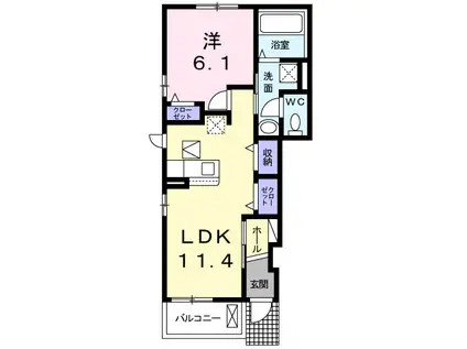 クレメント野田(1LDK/1階)の間取り写真
