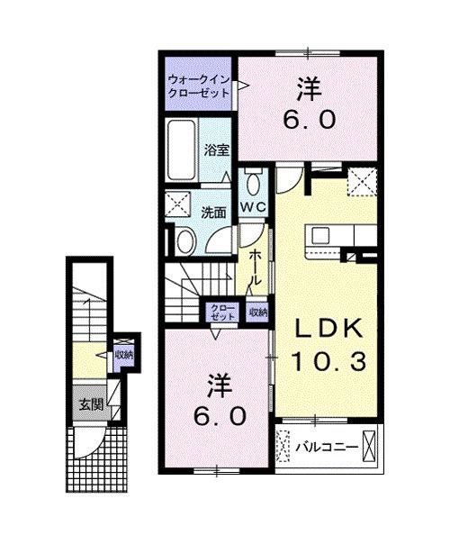 リーヴプランタンⅡ B(2LDK/2階)の間取り写真
