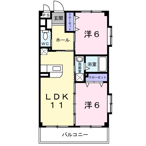 シャンドフルールⅡ(2LDK/1階)の間取り写真