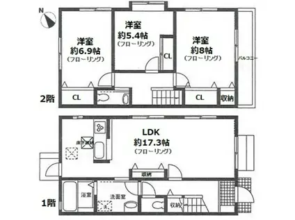 クレールコート-Ｂ棟(3LDK)の間取り写真