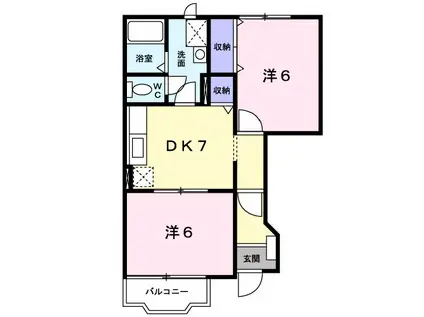 ディモーラB(2DK/1階)の間取り写真