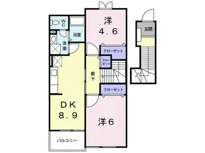 プラースⅡ(2DK/2階)の間取り写真