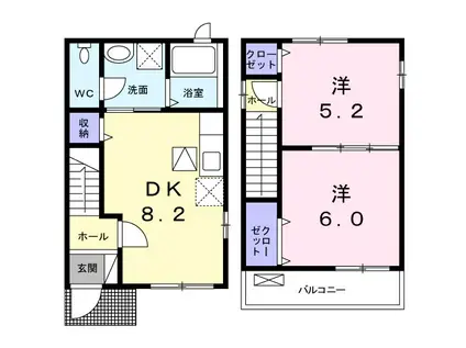 京都市烏丸線 松ケ崎駅(京都) 徒歩12分 2階建 築9年(2DK)の間取り写真