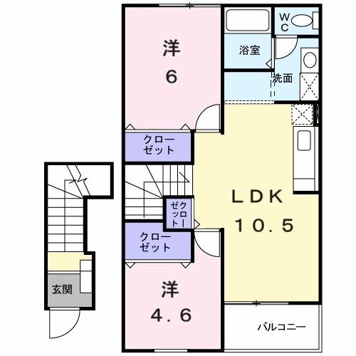 ベルロードB(2LDK/2階)の間取り写真