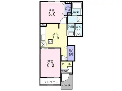 クリアネス Ⅲ(2DK/1階)の間取り写真