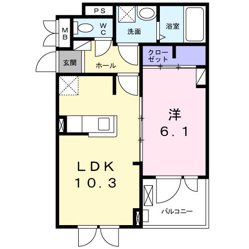ミッテ・クラールⅢ(1LDK/2階)の間取り写真