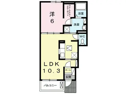 ベレッツァ三室戸(1LDK/1階)の間取り写真