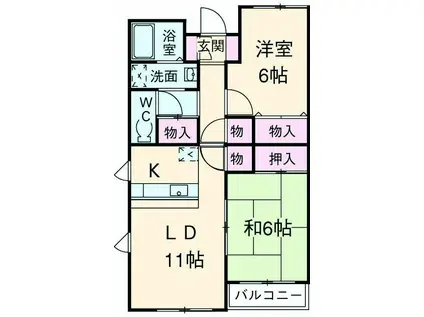 レジディア太秦(2LDK/2階)の間取り写真