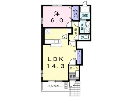 ポルトボヌールⅡ(1LDK/1階)の間取り写真