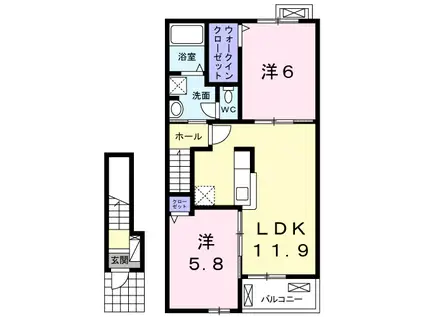 プラシード第2水内(2LDK/2階)の間取り写真