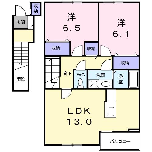アーバン縄手B(2LDK/2階)の間取り写真
