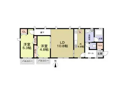 CASA DELLALBERO-KAN(2LDK/2階)の間取り写真