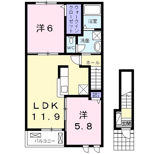 プラシード水内(2LDK/2階)の間取り写真