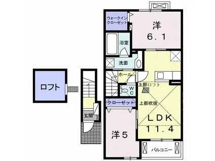 ジュネス岡﨑(2LDK/2階)の間取り写真