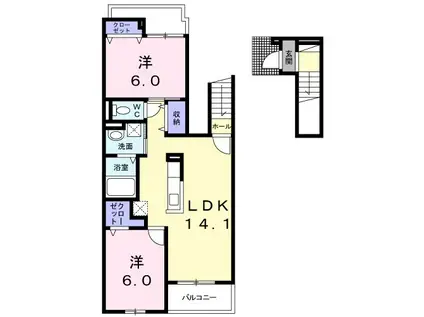 オアシス(2LDK/2階)の間取り写真
