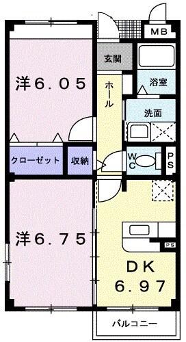 グランド堀(2DK/3階)の間取り写真