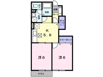 プラースⅡ(2K/1階)の間取り写真