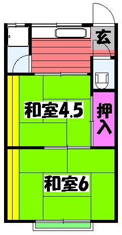 朝日荘ハイツ(2DK/2階)の間取り写真