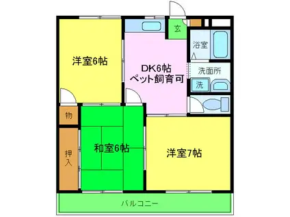 伏屋PCハイツ(3DK/1階)の間取り写真