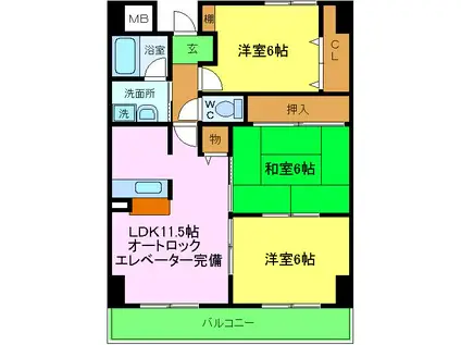 サンクレスト岸和田(3LDK/2階)の間取り写真