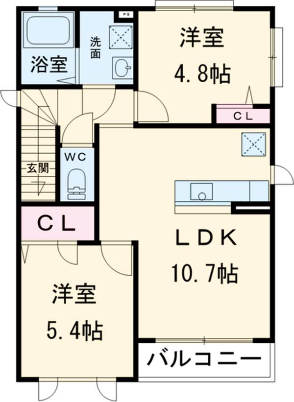 HILL TOP聖ヶ岡(2LDK/2階)の間取り写真