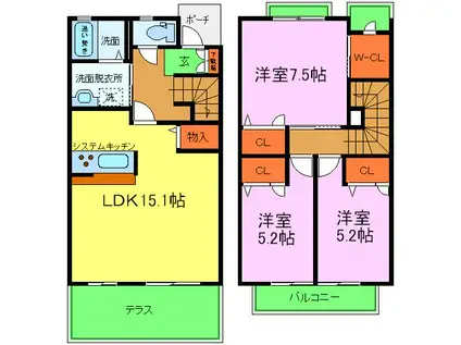 ホフケ羽衣(3LDK/1階)の間取り写真