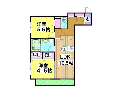 シャーメゾンKOKOMO(2LDK/2階)の間取り写真