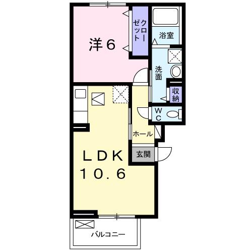 ヴィル ポルト(1LDK/1階)の間取り写真
