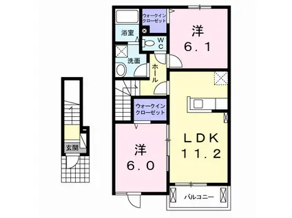 パルミローゼ Ⅱ(2LDK/2階)の間取り写真