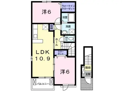 プロムナード 岸城(2LDK/2階)の間取り写真