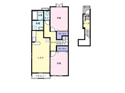 オークヒルⅡ(2LDK/2階)の間取り写真