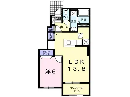 プリムローズ二色 2(1LDK/1階)の間取り写真