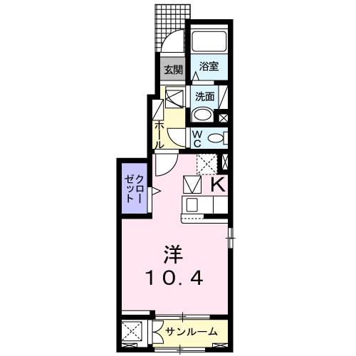 カーサマローネⅠ(ワンルーム/1階)の間取り写真