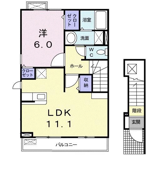 ステイション(1LDK/2階)の間取り写真